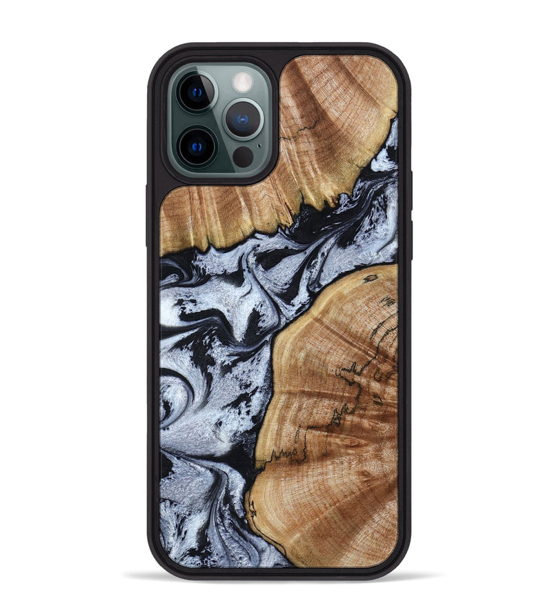 iPhone 12 Pro Max Wood Phone Case - Taja (Black & White, 800098)