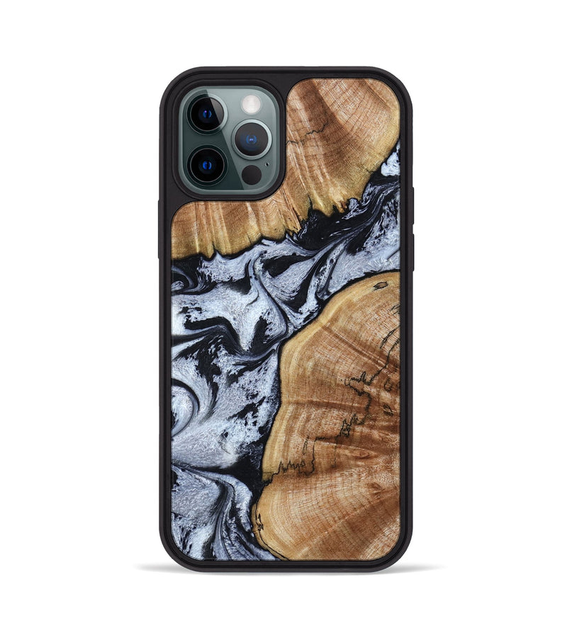 iPhone 12 Pro Wood Phone Case - Taja (Black & White, 800098)