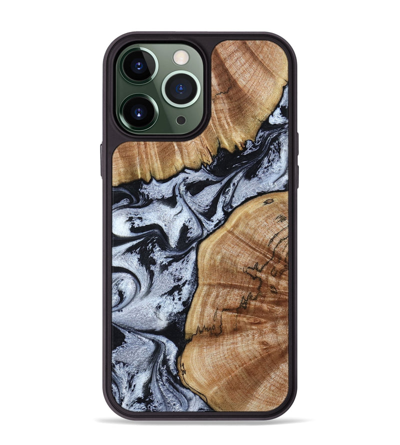 iPhone 13 Pro Max Wood Phone Case - Taja (Black & White, 800098)