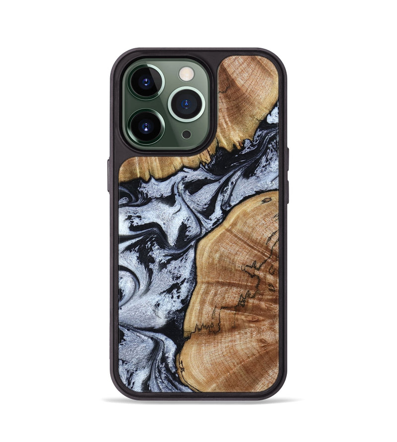 iPhone 13 Pro Wood Phone Case - Taja (Black & White, 800098)