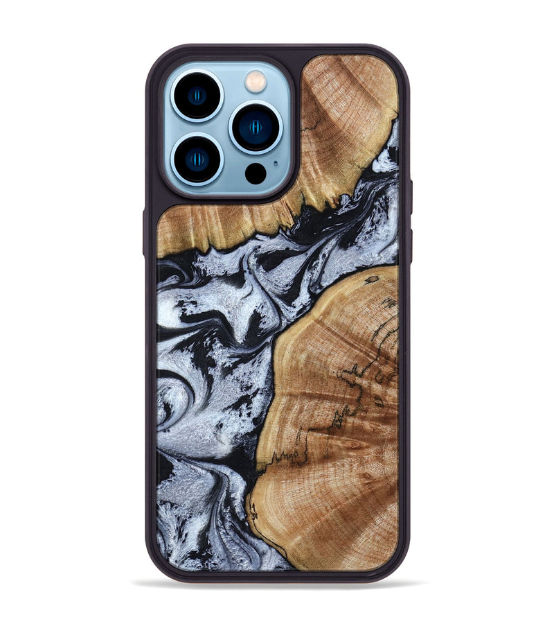 iPhone 14 Pro Max Wood Phone Case - Taja (Black & White, 800098)