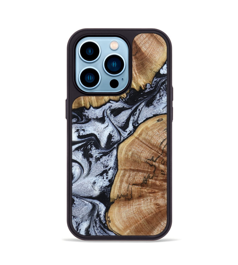 iPhone 14 Pro Wood Phone Case - Taja (Black & White, 800098)