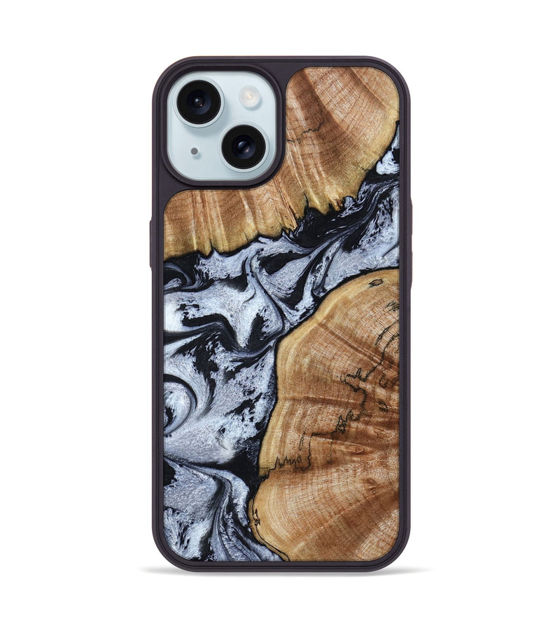 iPhone 15 Wood Phone Case - Taja (Black & White, 800098)