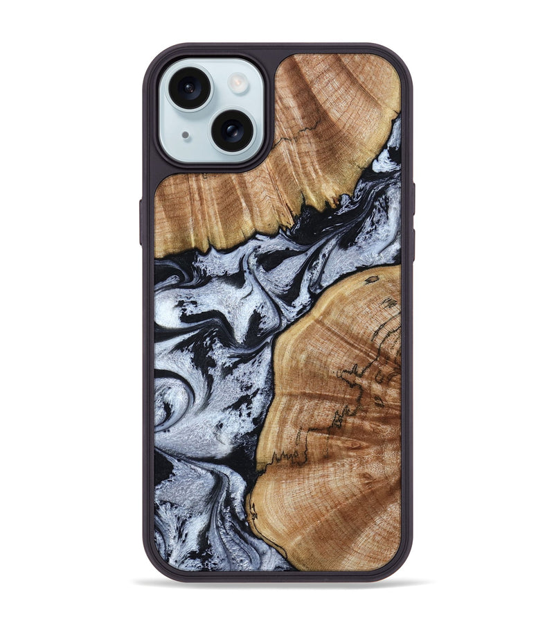 iPhone 15 Plus Wood Phone Case - Taja (Black & White, 800098)