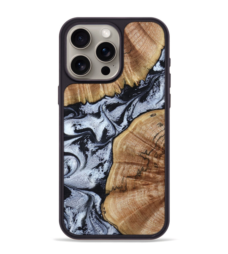iPhone 15 Pro Max Wood Phone Case - Taja (Black & White, 800098)