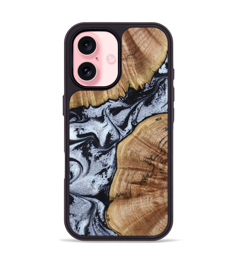 iPhone 16 Wood Phone Case - Taja (Black & White, 800098)