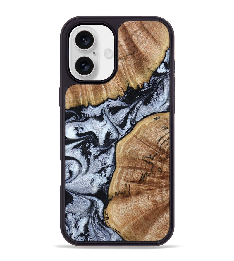 iPhone 16 Plus Wood Phone Case - Taja (Black & White, 800098)