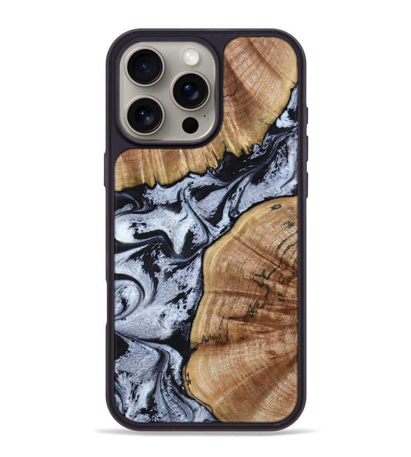 iPhone 16 Pro Max Wood Phone Case - Taja (Black & White, 800098)