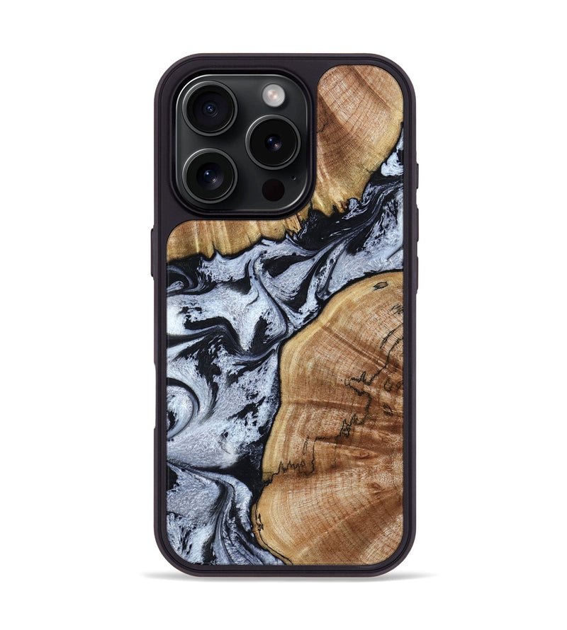 iPhone 16 Pro Wood Phone Case - Taja (Black & White, 800098)