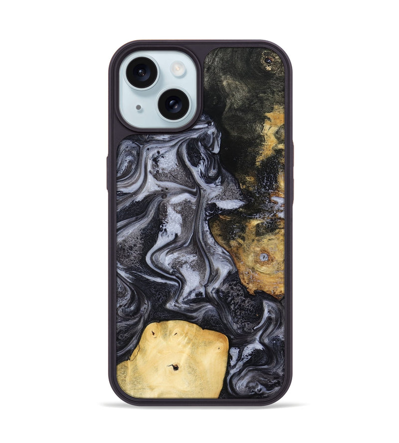 iPhone 15 Wood Phone Case - Tess (Black & White, 800099)