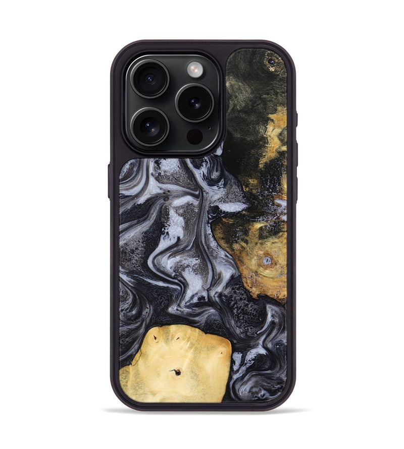 iPhone 15 Pro Wood Phone Case - Tess (Black & White, 800099)