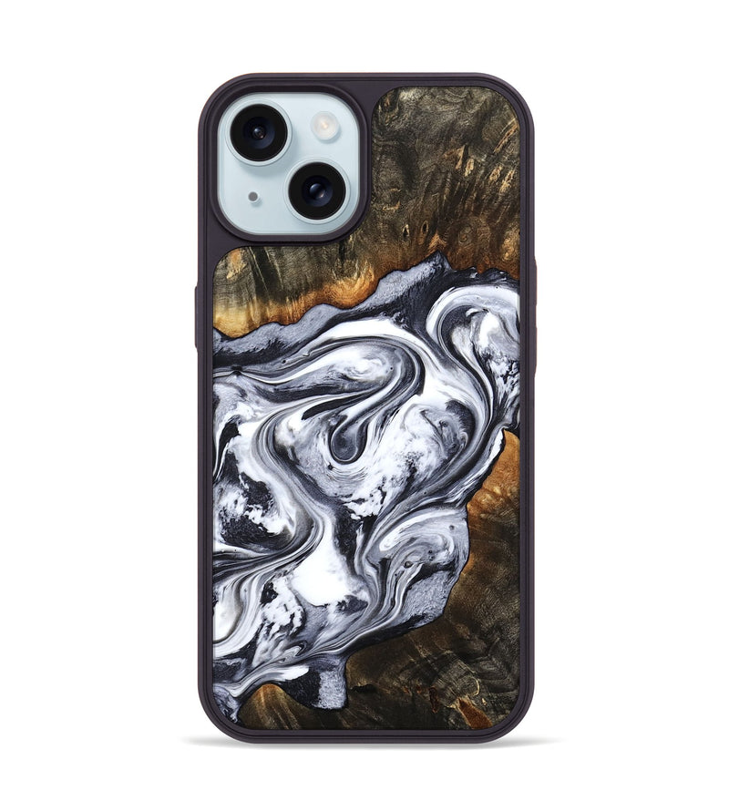 iPhone 15 Wood Phone Case - Kierra (Black & White, 800100)