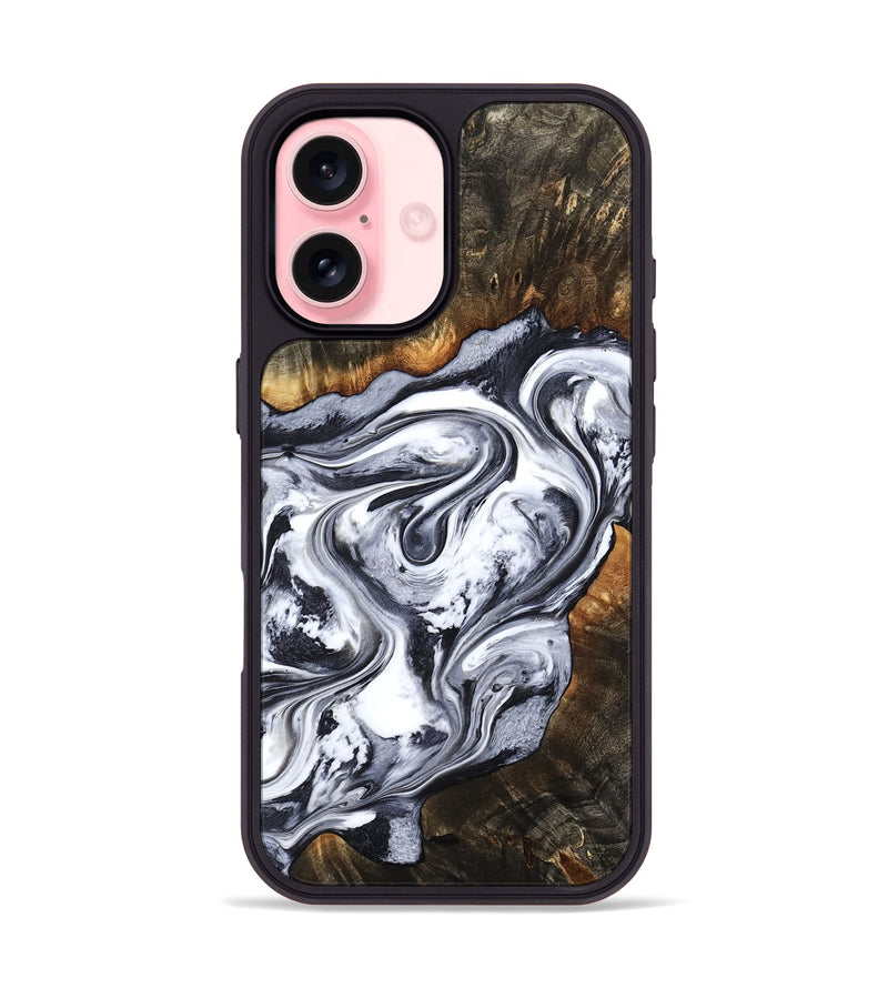 iPhone 16 Wood Phone Case - Kierra (Black & White, 800100)