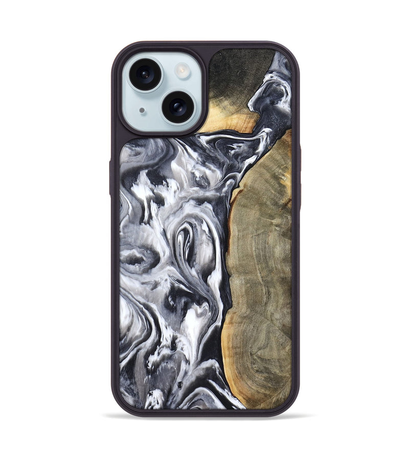 iPhone 15 Wood Phone Case - Yandel (Black & White, 800101)