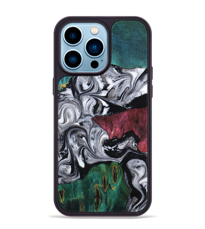 iPhone 14 Pro Max Wood Phone Case - Rhodes (Black & White, 800102)