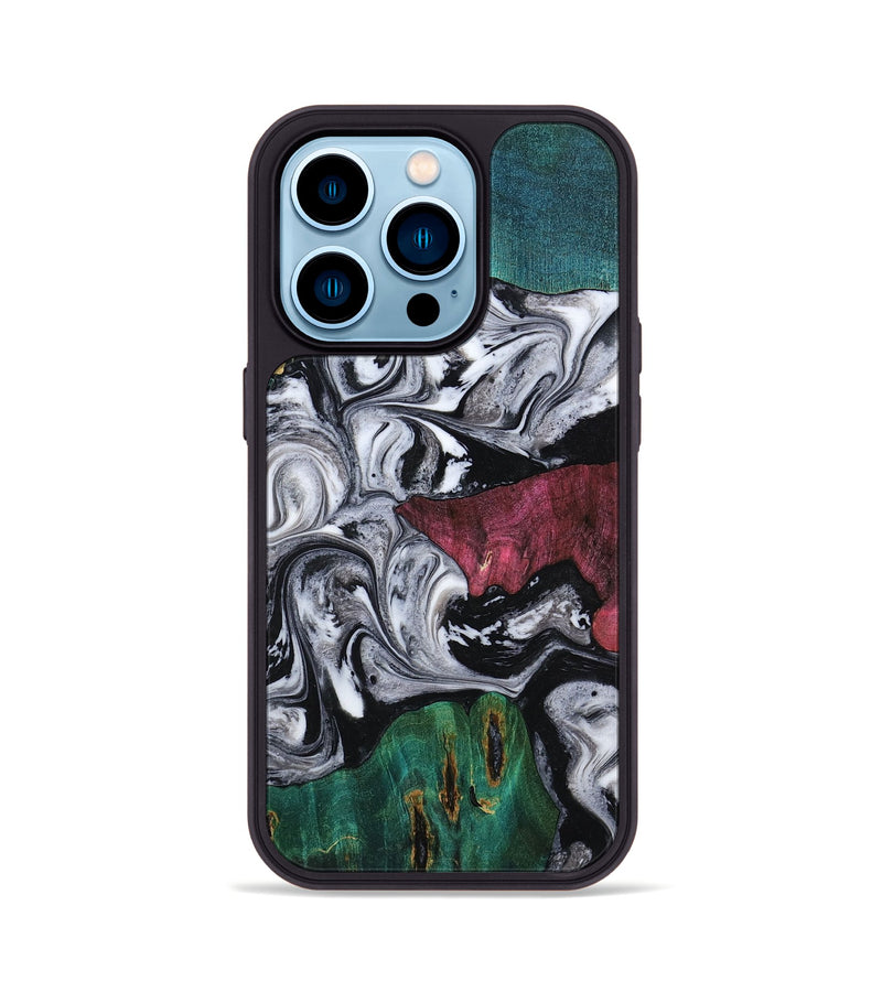 iPhone 14 Pro Wood Phone Case - Rhodes (Black & White, 800102)