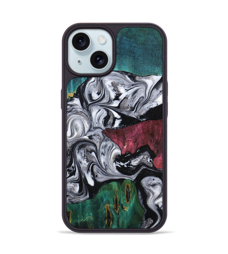 iPhone 15 Wood Phone Case - Rhodes (Black & White, 800102)