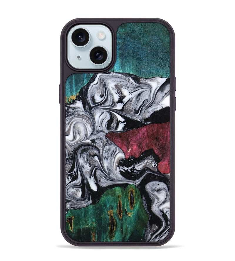 iPhone 15 Plus Wood Phone Case - Rhodes (Black & White, 800102)