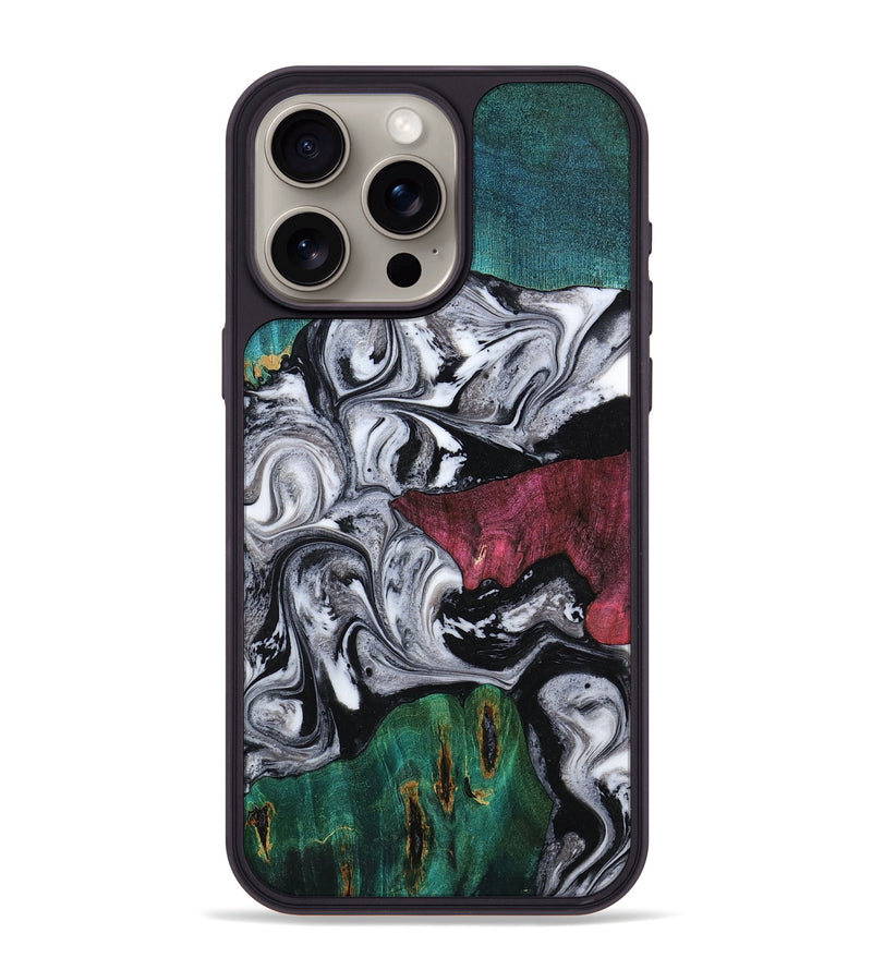 iPhone 15 Pro Max Wood Phone Case - Rhodes (Black & White, 800102)