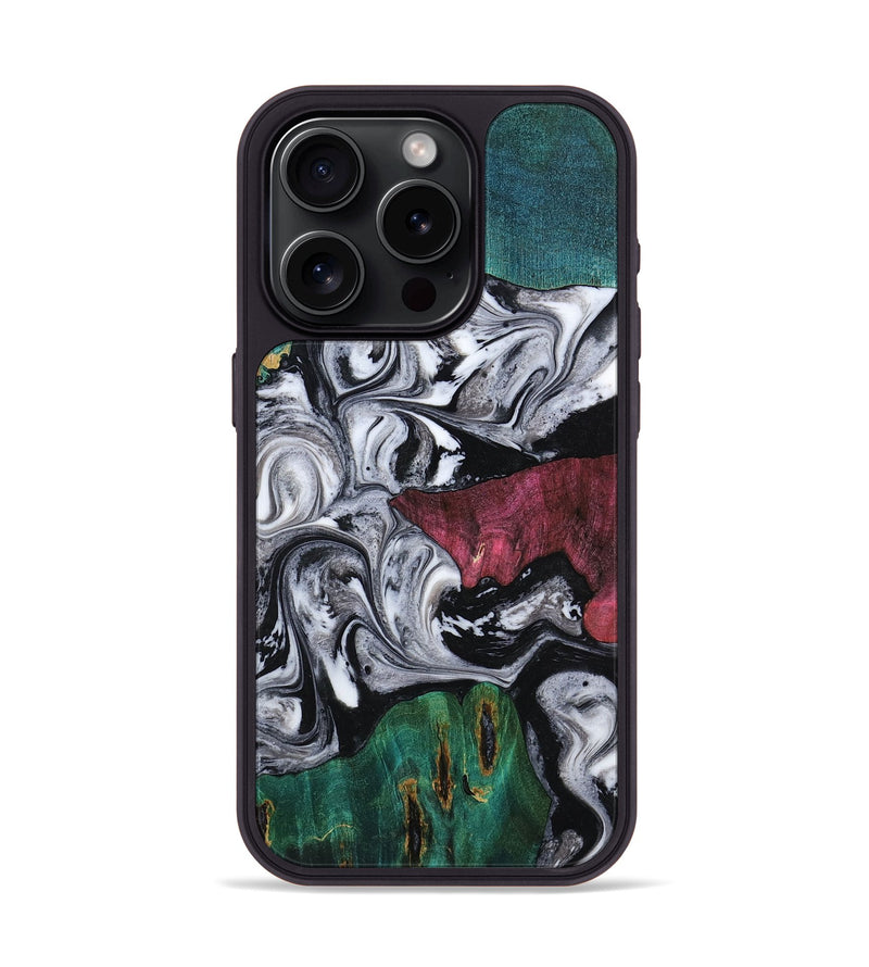 iPhone 15 Pro Wood Phone Case - Rhodes (Black & White, 800102)