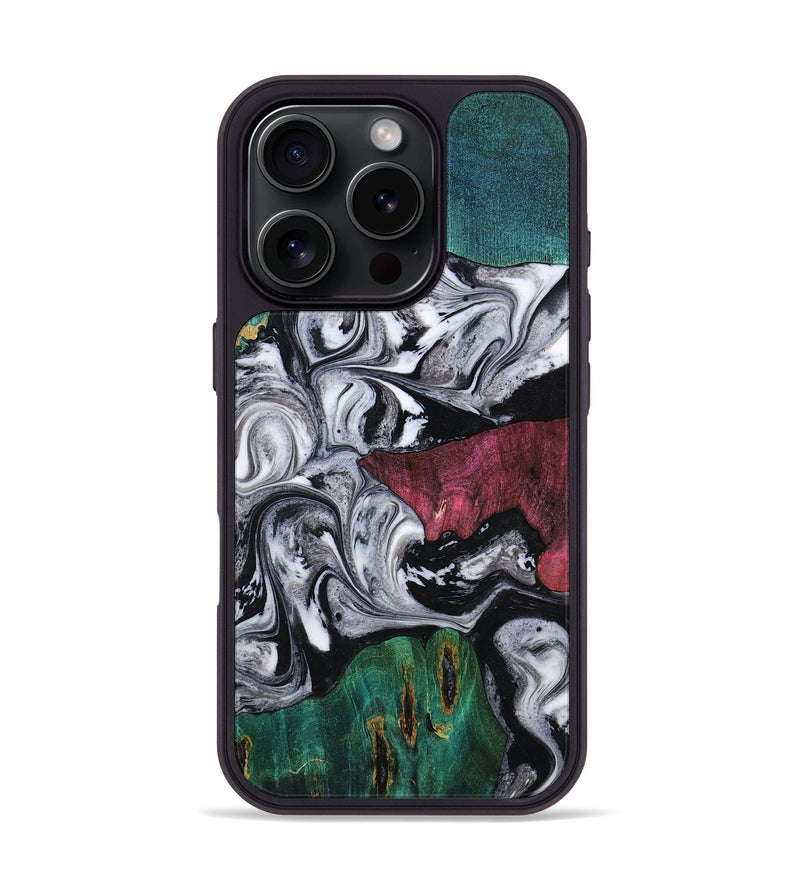 iPhone 16 Pro Wood Phone Case - Rhodes (Black & White, 800102)