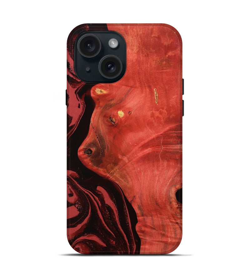 iPhone 15 Wood Live Edge Phone Case - Arrie (Red, 800105)