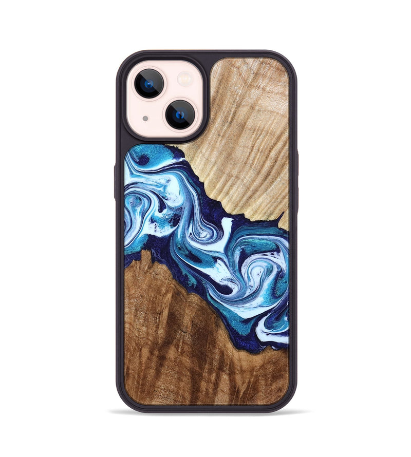 iPhone 14 Wood Phone Case - Maira (Blue, 800198)
