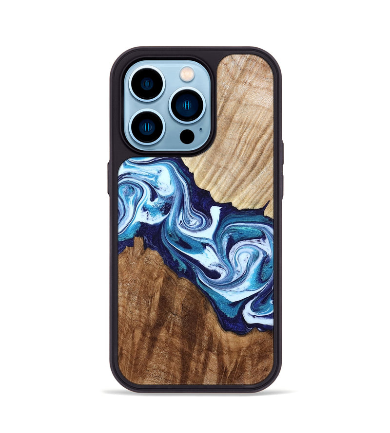 iPhone 14 Pro Wood Phone Case - Maira (Blue, 800198)