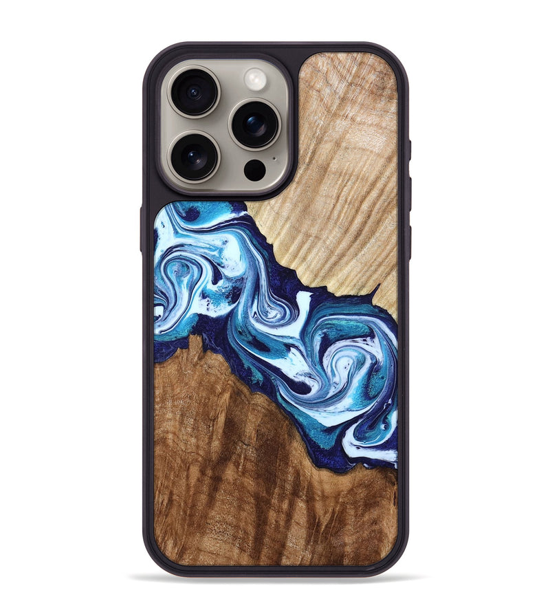 iPhone 15 Pro Max Wood Phone Case - Maira (Blue, 800198)