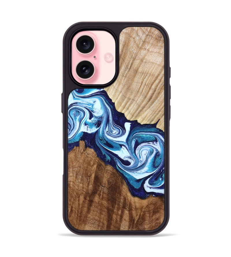 iPhone 16 Wood Phone Case - Maira (Blue, 800198)