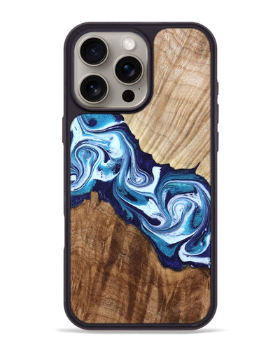 iPhone 16 Pro Max Wood Phone Case - Maira (Blue, 800198)