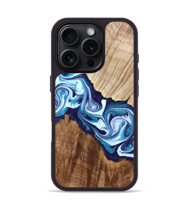 iPhone 16 Pro Wood Phone Case - Maira (Blue, 800198)