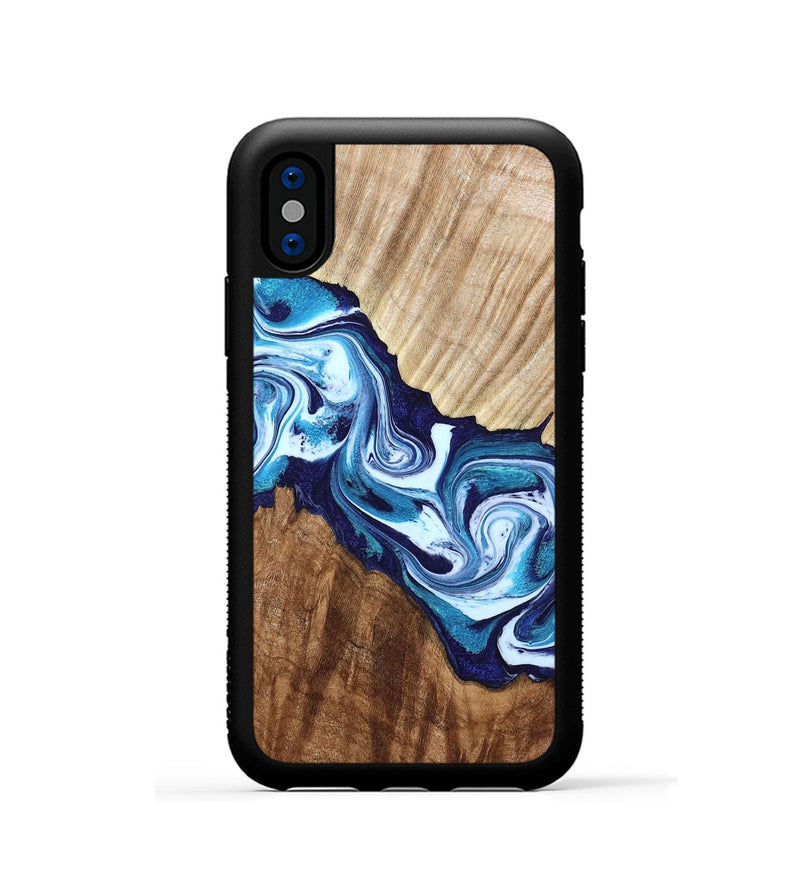 iPhone Xs Wood Phone Case - Maira (Blue, 800198)