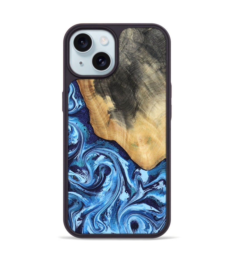iPhone 15 Wood Phone Case - Marlie (Blue, 800205)