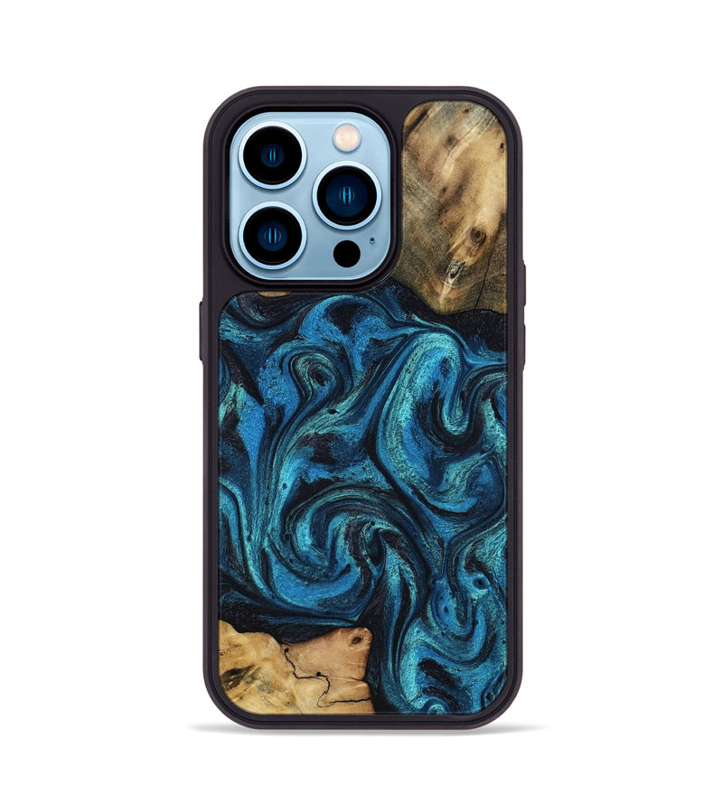 iPhone 14 Pro Wood Phone Case - Raheem (Blue, 800212)