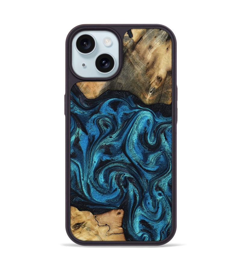 iPhone 15 Wood Phone Case - Raheem (Blue, 800212)
