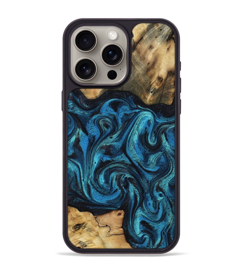 iPhone 15 Pro Max Wood Phone Case - Raheem (Blue, 800212)