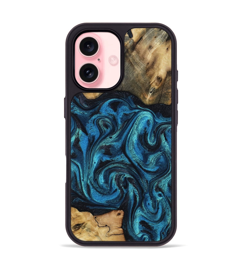 iPhone 16 Wood Phone Case - Raheem (Blue, 800212)