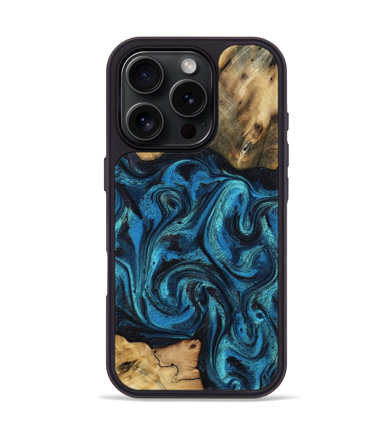 iPhone 16 Pro Wood Phone Case - Raheem (Blue, 800212)