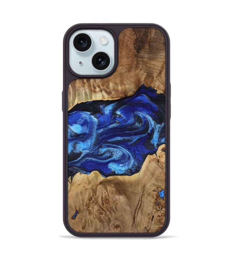 iPhone 15 Wood Phone Case - Fatima (Blue, 800234)