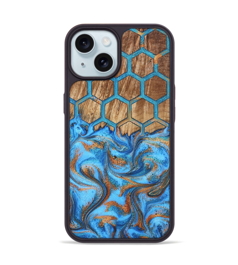 iPhone 15 Wood Phone Case - Navy (Pattern, 800297)