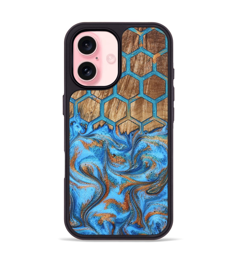iPhone 16 Wood Phone Case - Navy (Pattern, 800297)