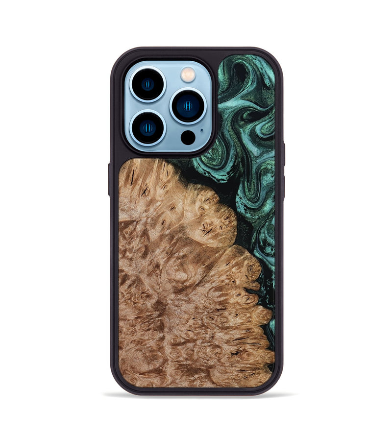 iPhone 14 Pro Wood Phone Case - Ali (Green, 800334)