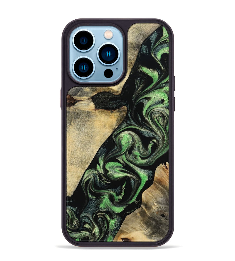 iPhone 14 Pro Max Wood Phone Case - Jaliyah (Green, 800343)