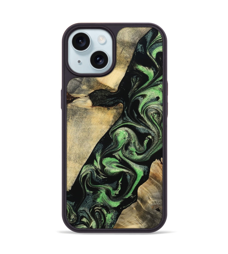 iPhone 15 Wood Phone Case - Jaliyah (Green, 800343)