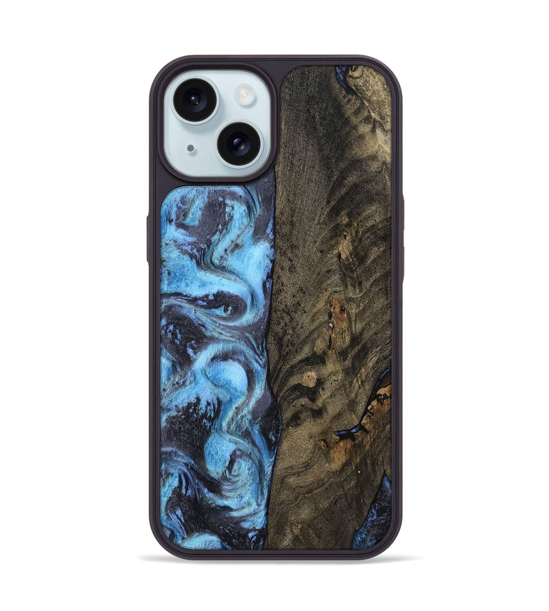iPhone 15 Wood Phone Case - Mylah (Blue, 800349)
