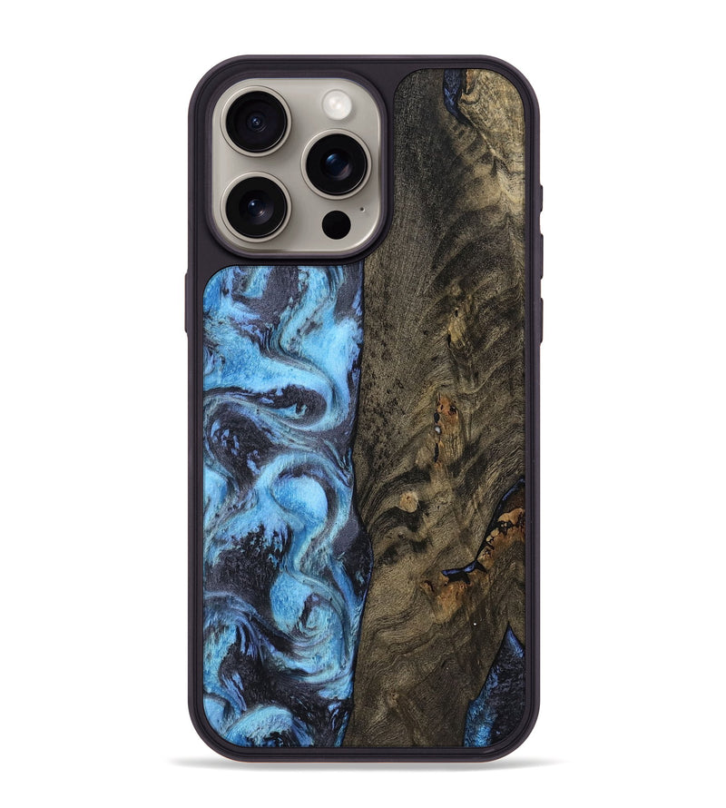 iPhone 15 Pro Max Wood Phone Case - Mylah (Blue, 800349)