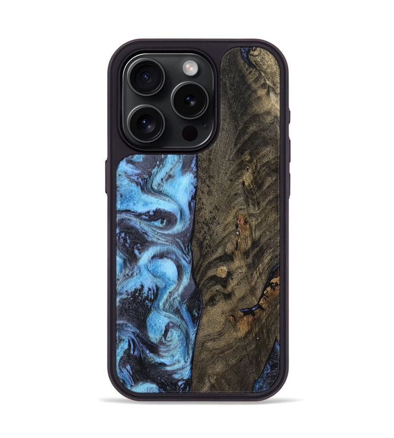 iPhone 15 Pro Wood Phone Case - Mylah (Blue, 800349)