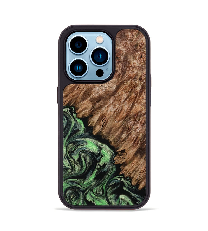 iPhone 14 Pro Wood Phone Case - Zada (Green, 800364)