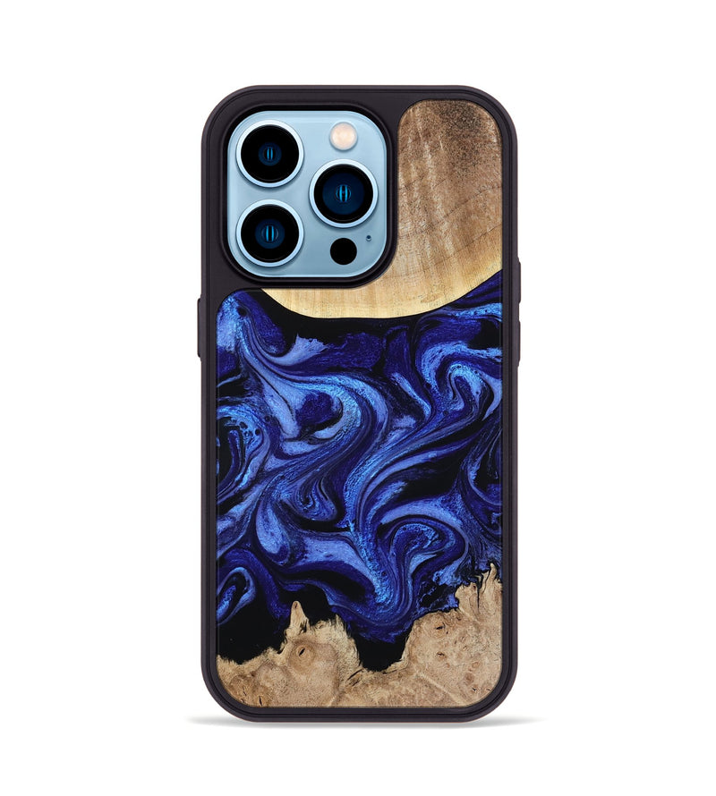 iPhone 14 Pro Wood Phone Case - Racheal (Blue, 800369)